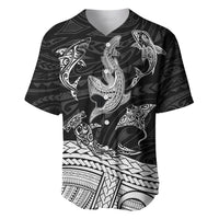 Polynesian Tribal Baseball Jersey with Sharks Tattoo White LT6 - Wonder Print Shop