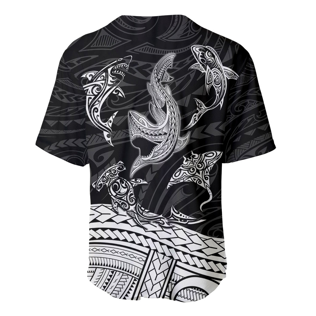 Polynesian Tribal Baseball Jersey with Sharks Tattoo White LT6 - Wonder Print Shop