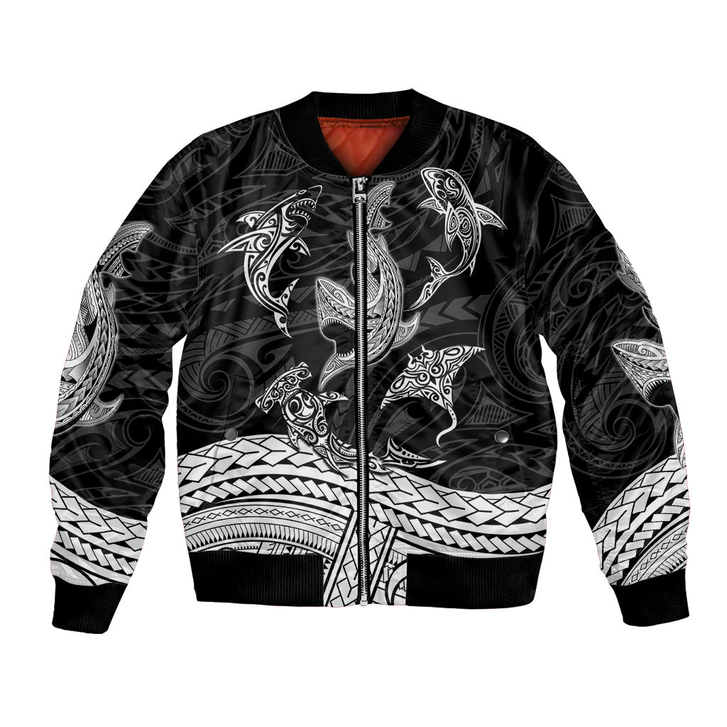 Polynesian Tribal Bomber Jacket with Sharks Tattoo White LT6 - Wonder Print Shop