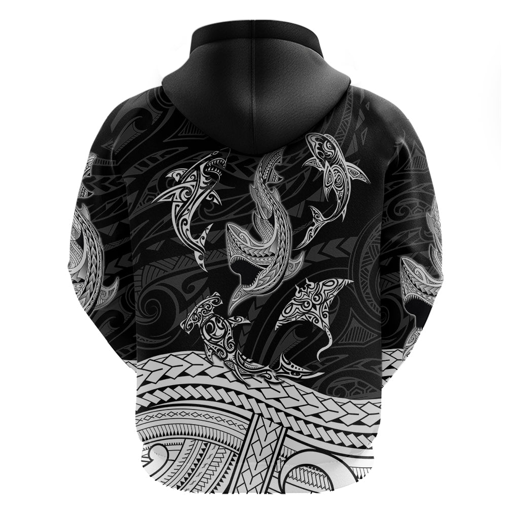 Polynesian Tribal Hoodie with Sharks Tattoo White LT6 - Wonder Print Shop