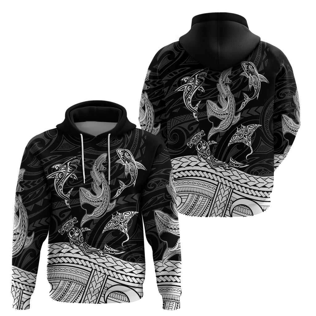 Polynesian Tribal Hoodie with Sharks Tattoo White LT6 - Wonder Print Shop
