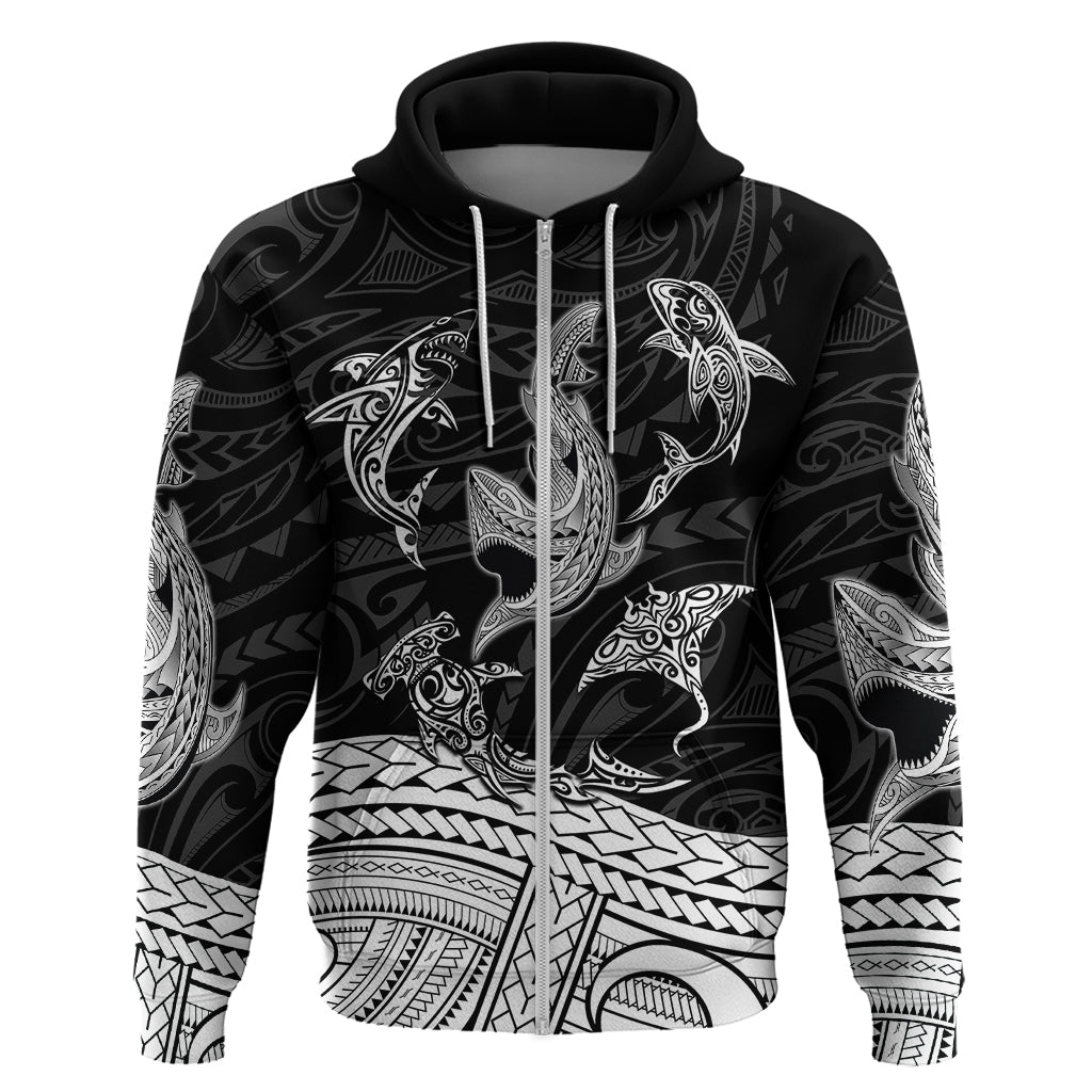 Polynesian Tribal Hoodie with Sharks Tattoo White LT6 - Wonder Print Shop
