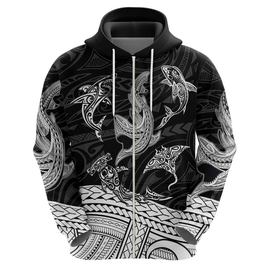 Polynesian Tribal Hoodie with Sharks Tattoo White LT6 - Wonder Print Shop