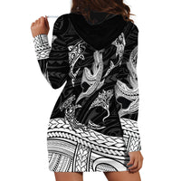 Polynesian Tribal Hoodie Dress with Sharks Tattoo White LT6 - Wonder Print Shop
