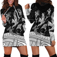 Polynesian Tribal Hoodie Dress with Sharks Tattoo White LT6 - Wonder Print Shop