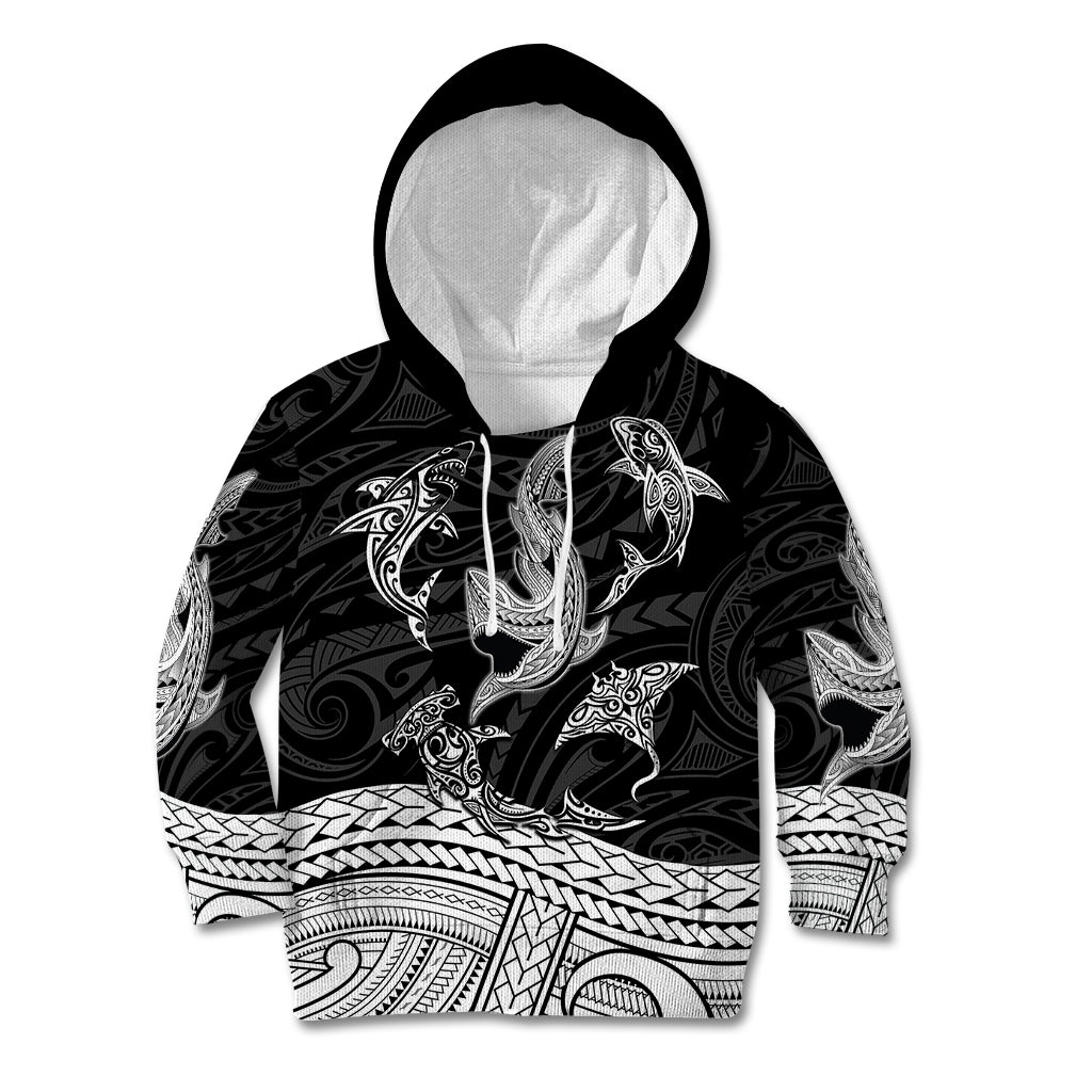 Polynesian Tribal Kid Hoodie with Sharks Tattoo White LT6 - Wonder Print Shop