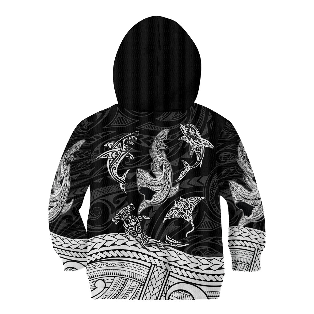 Polynesian Tribal Kid Hoodie with Sharks Tattoo White LT6 - Wonder Print Shop