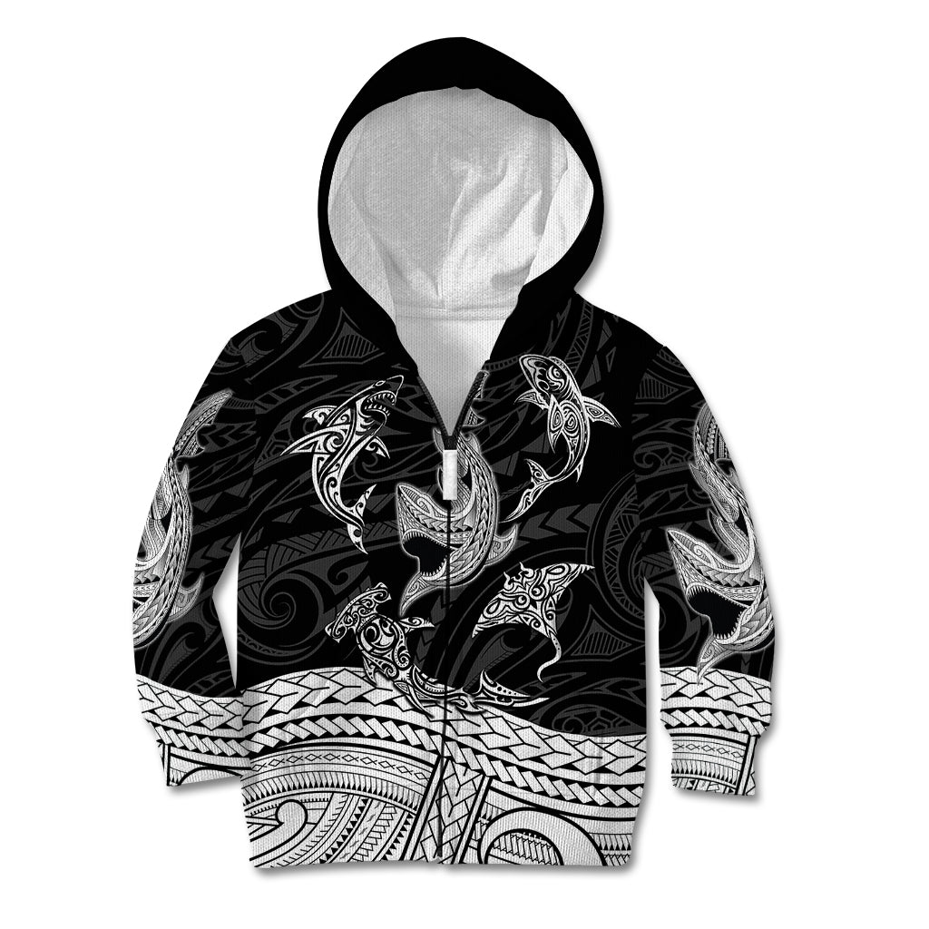 Polynesian Tribal Kid Hoodie with Sharks Tattoo White LT6 - Wonder Print Shop