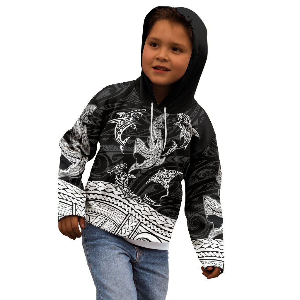 Polynesian Tribal Kid Hoodie with Sharks Tattoo White LT6 - Wonder Print Shop