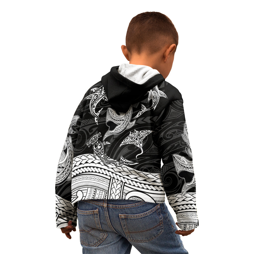Polynesian Tribal Kid Hoodie with Sharks Tattoo White LT6 - Wonder Print Shop