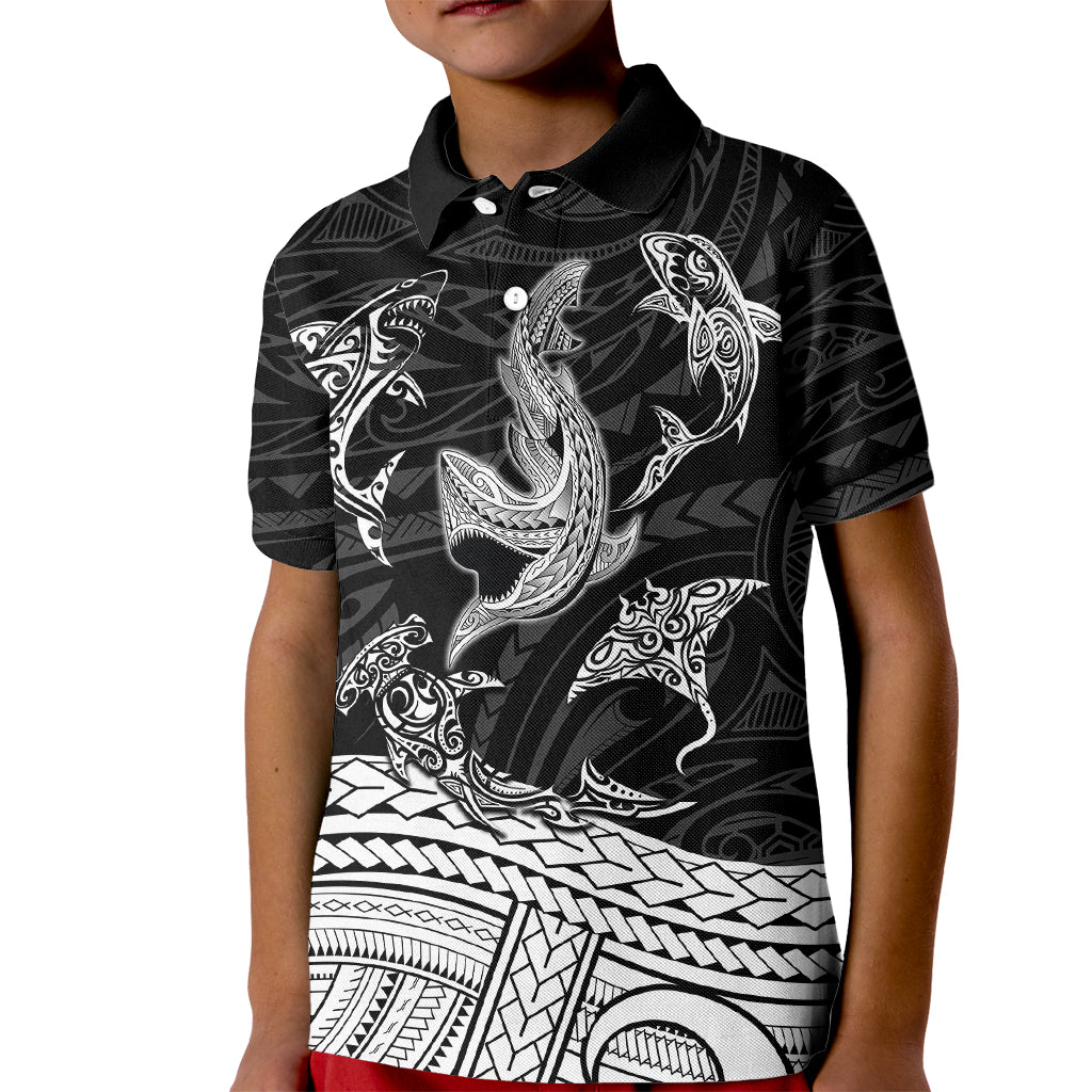 Polynesian Tribal Polo Shirt for Kid with Sharks Tattoo White LT6 - Wonder Print Shop