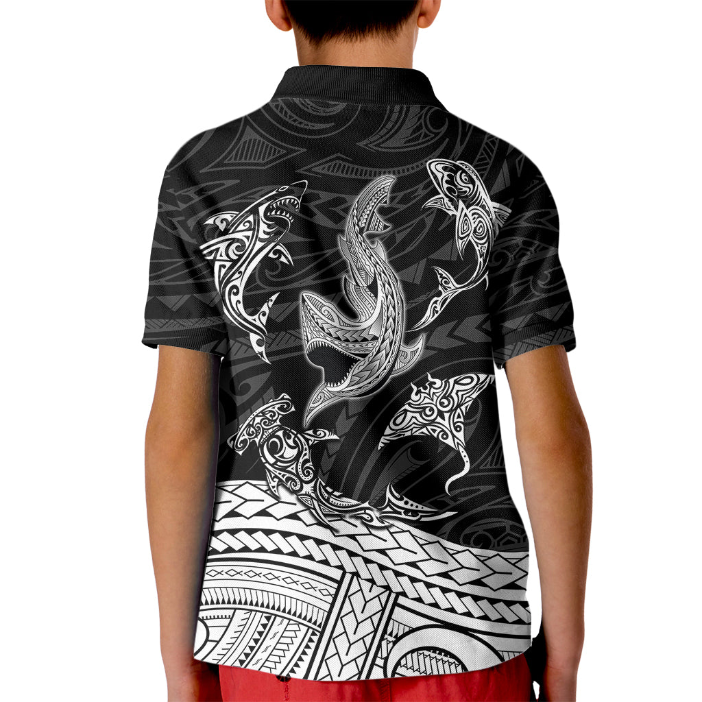 Polynesian Tribal Polo Shirt for Kid with Sharks Tattoo White LT6 - Wonder Print Shop