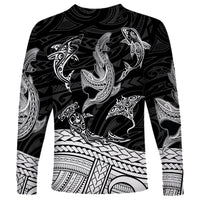 Polynesian Tribal Long Sleeve Shirt with Sharks Tattoo White LT6 - Wonder Print Shop