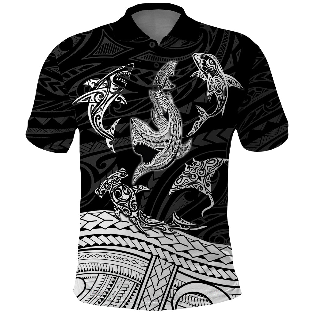 Polynesian Tribal Polo Shirt with Sharks Tattoo White LT6 - Wonder Print Shop