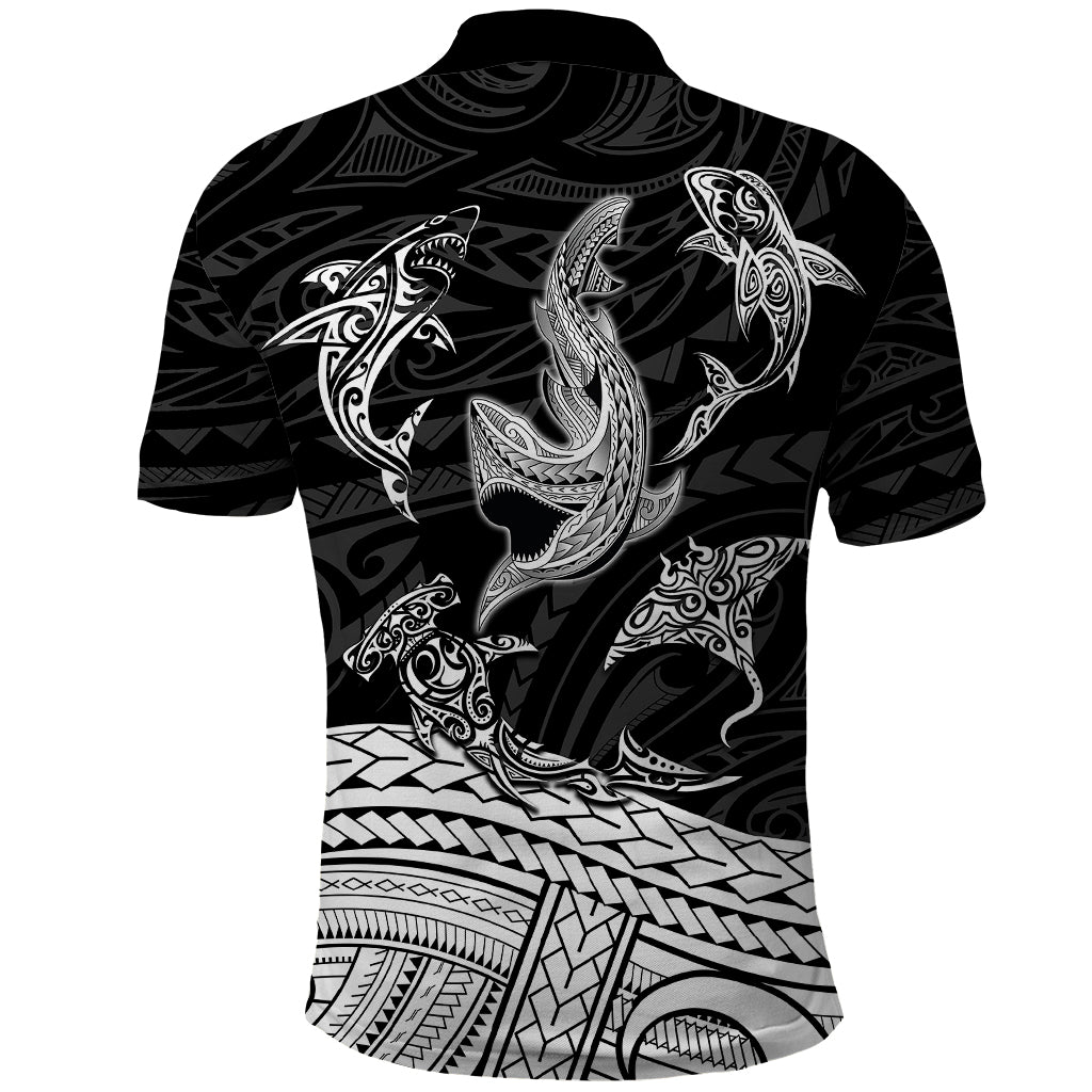 Polynesian Tribal Polo Shirt with Sharks Tattoo White LT6 - Wonder Print Shop