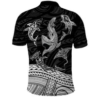 Polynesian Tribal Polo Shirt with Sharks Tattoo White LT6 - Wonder Print Shop
