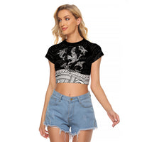 Polynesian Tribal Raglan Cropped T Shirt with Sharks Tattoo White LT6 - Wonder Print Shop