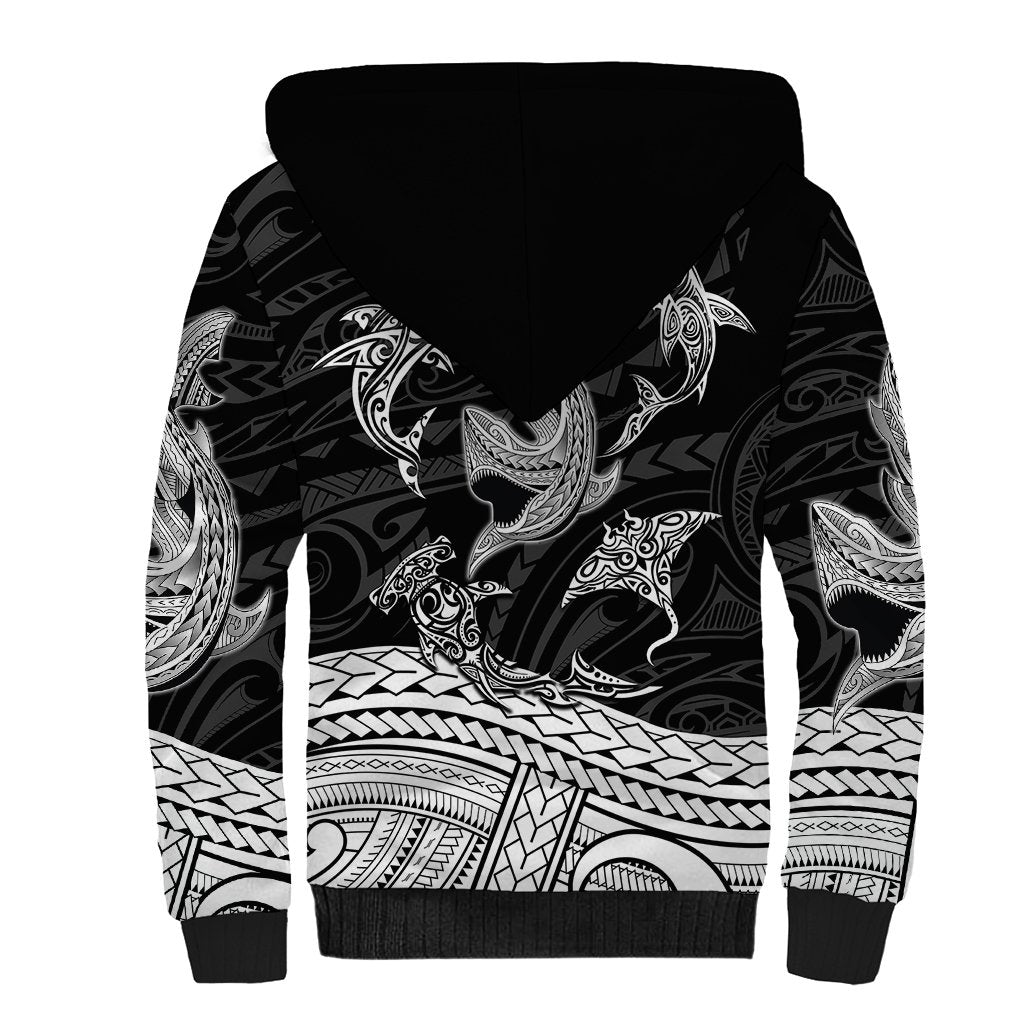 Polynesian Tribal Sherpa Hoodie with Sharks Tattoo White LT6 - Wonder Print Shop