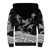Polynesian Tribal Sherpa Hoodie with Sharks Tattoo White LT6 - Wonder Print Shop