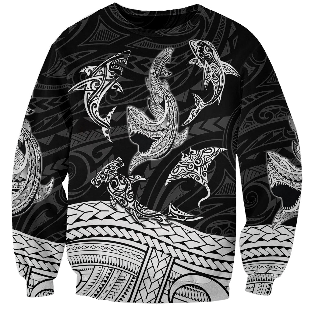 Polynesian Tribal Sweatshirt with Sharks Tattoo White LT6 - Wonder Print Shop