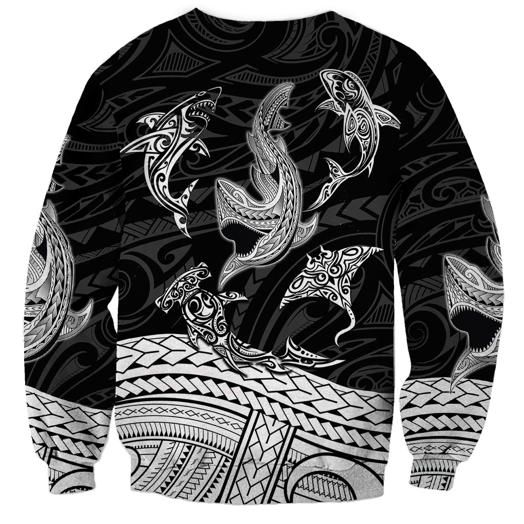 Polynesian Tribal Sweatshirt with Sharks Tattoo White LT6 - Wonder Print Shop