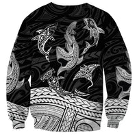 Polynesian Tribal Sweatshirt with Sharks Tattoo White LT6 - Wonder Print Shop