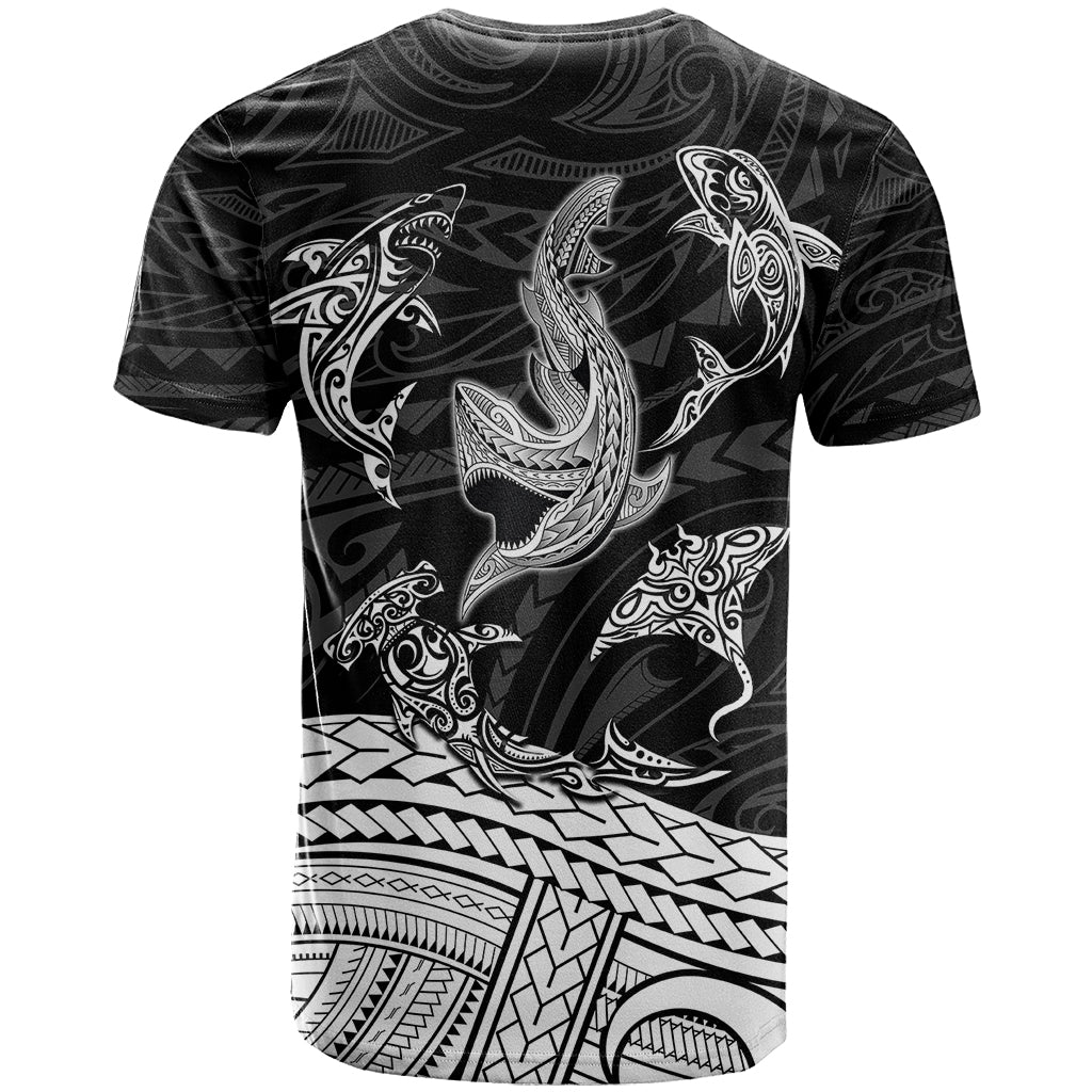 Polynesian Tribal T Shirt with Sharks Tattoo White LT6 - Wonder Print Shop