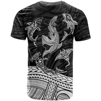 Polynesian Tribal T Shirt with Sharks Tattoo White LT6 - Wonder Print Shop