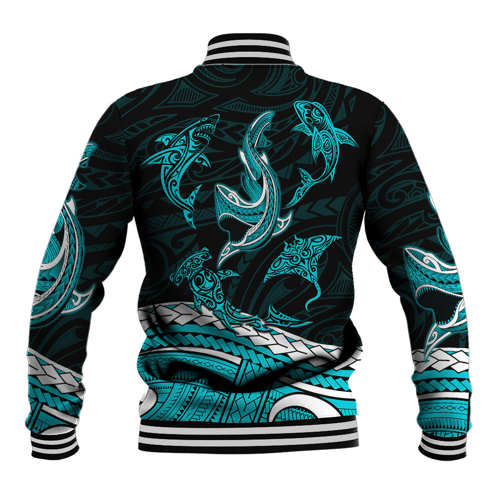 Polynesian Tribal Baseball Jacket with Sharks Tattoo Green LT6 - Wonder Print Shop