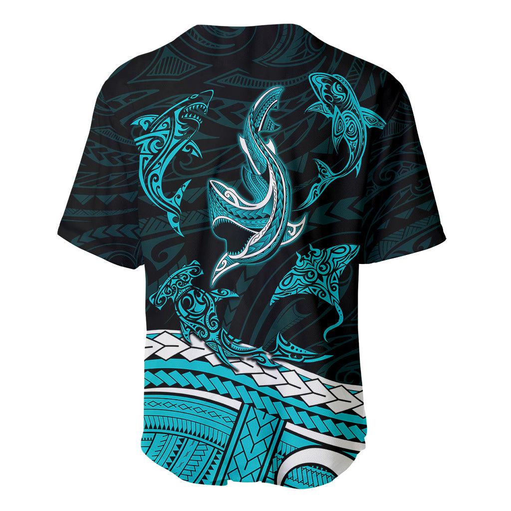 Polynesian Tribal Baseball Jersey with Sharks Tattoo Green LT6 - Wonder Print Shop