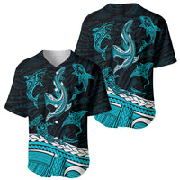 Polynesian Tribal Baseball Jersey with Sharks Tattoo Green LT6 - Wonder Print Shop