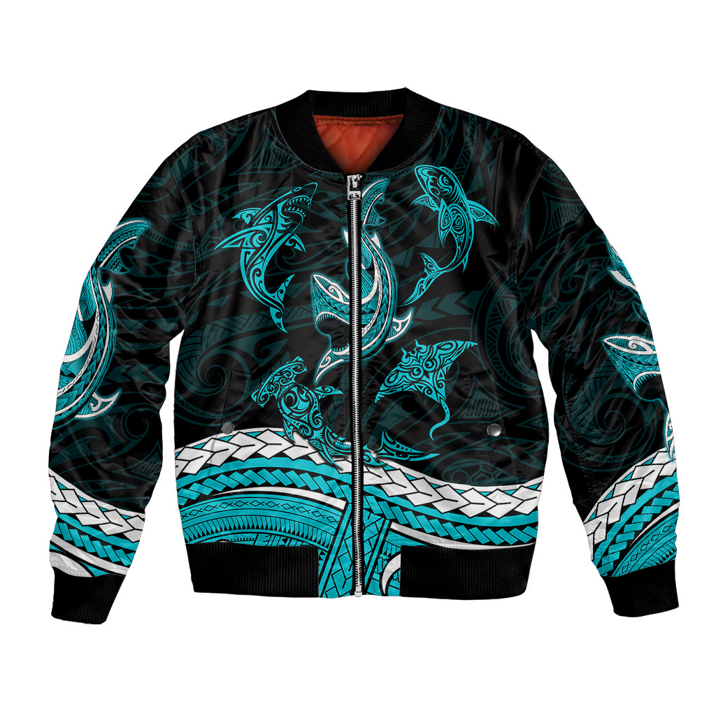 Polynesian Tribal Bomber Jacket with Sharks Tattoo Green LT6 - Wonder Print Shop