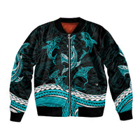 Polynesian Tribal Bomber Jacket with Sharks Tattoo Green LT6 - Wonder Print Shop