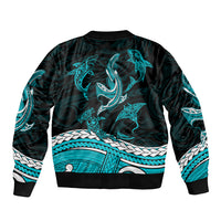 Polynesian Tribal Bomber Jacket with Sharks Tattoo Green LT6 - Wonder Print Shop