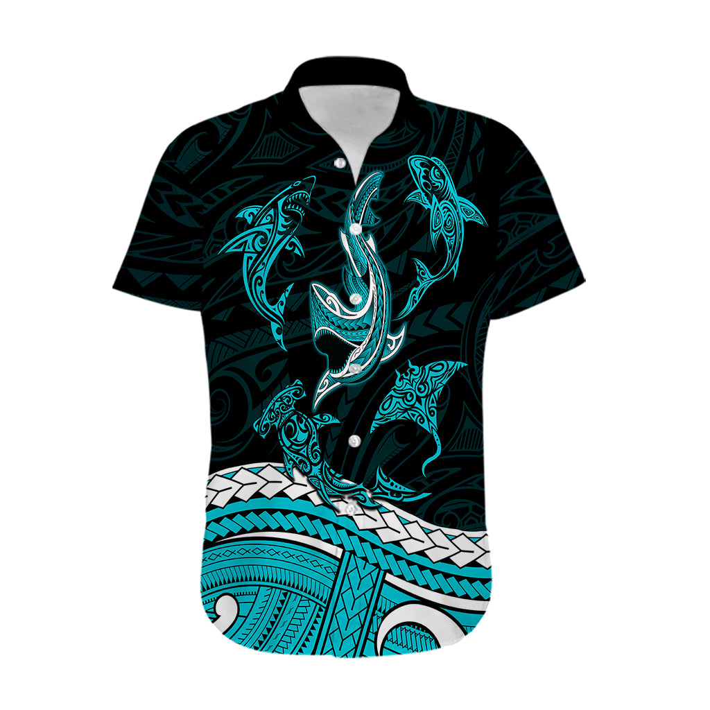 Polynesian Tribal Hawaiian Shirt with Sharks Tattoo Green LT6 - Wonder Print Shop
