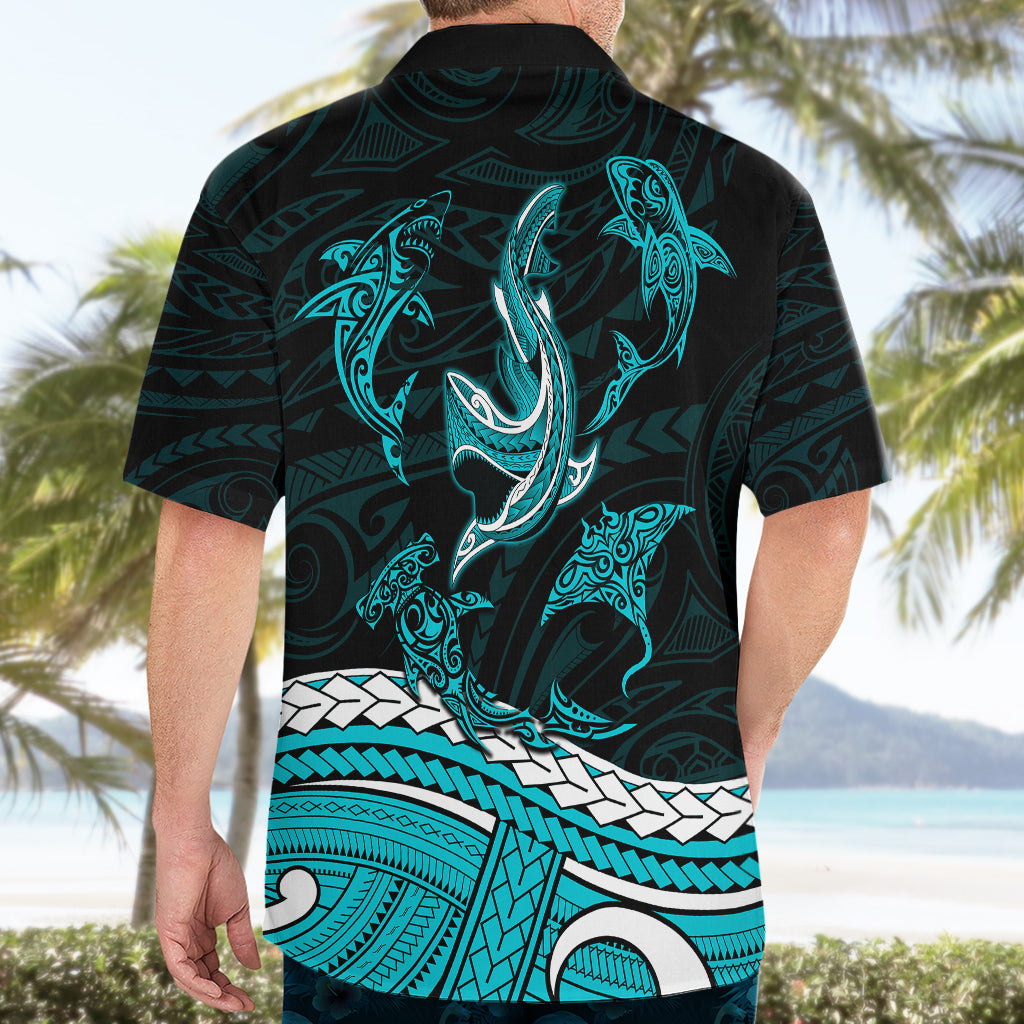 Polynesian Tribal Hawaiian Shirt with Sharks Tattoo Green LT6 - Wonder Print Shop