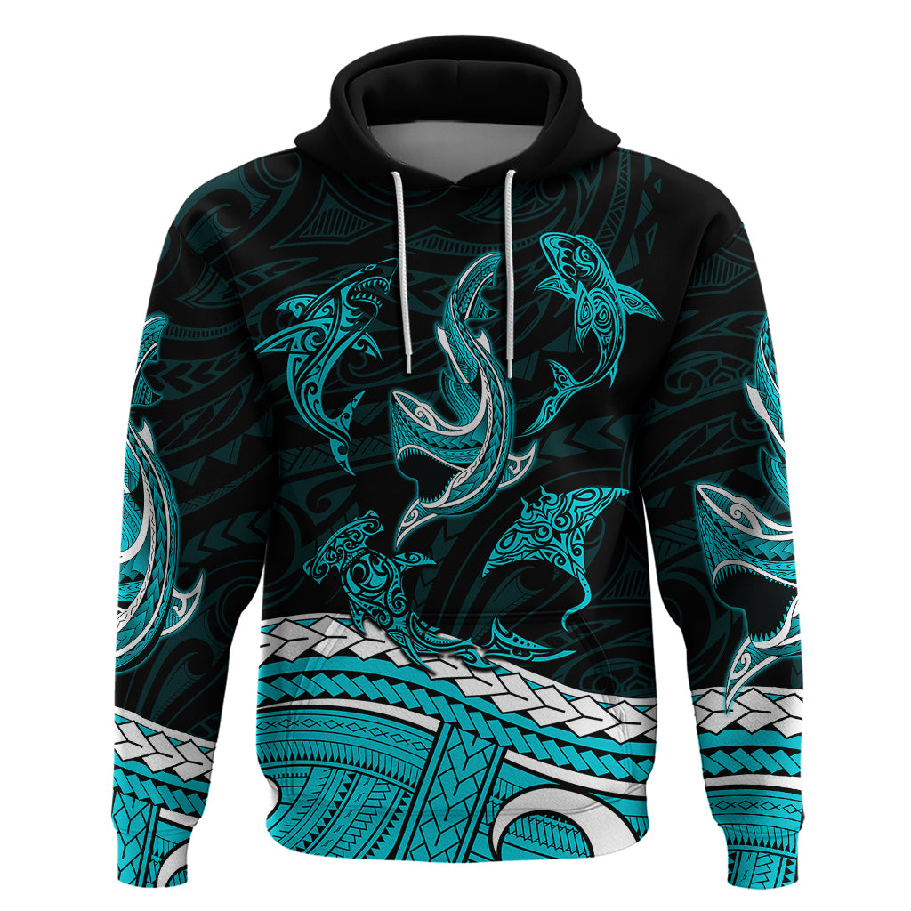 Polynesian Tribal Hoodie with Sharks Tattoo Green LT6 - Wonder Print Shop