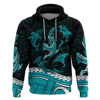 Polynesian Tribal Hoodie with Sharks Tattoo Green LT6 - Wonder Print Shop