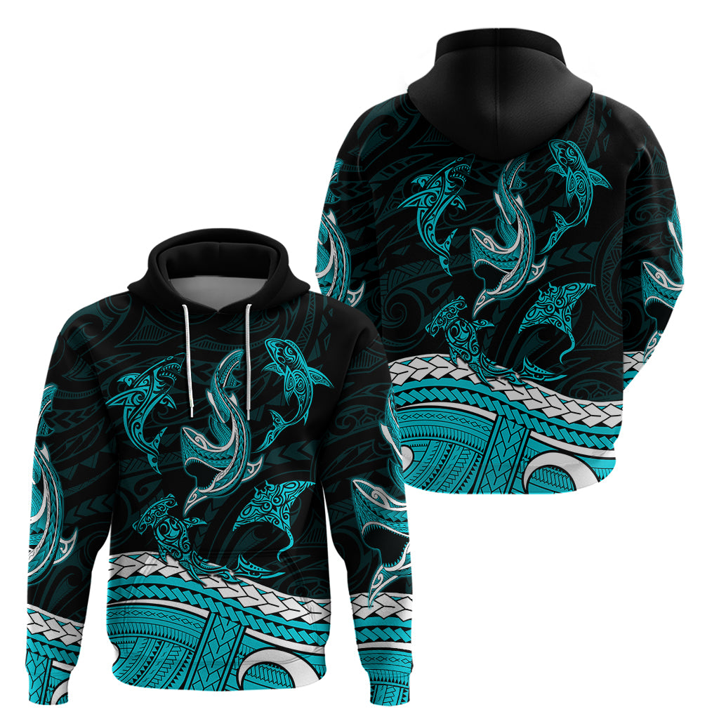 Polynesian Tribal Hoodie with Sharks Tattoo Green LT6 - Wonder Print Shop