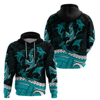 Polynesian Tribal Hoodie with Sharks Tattoo Green LT6 - Wonder Print Shop