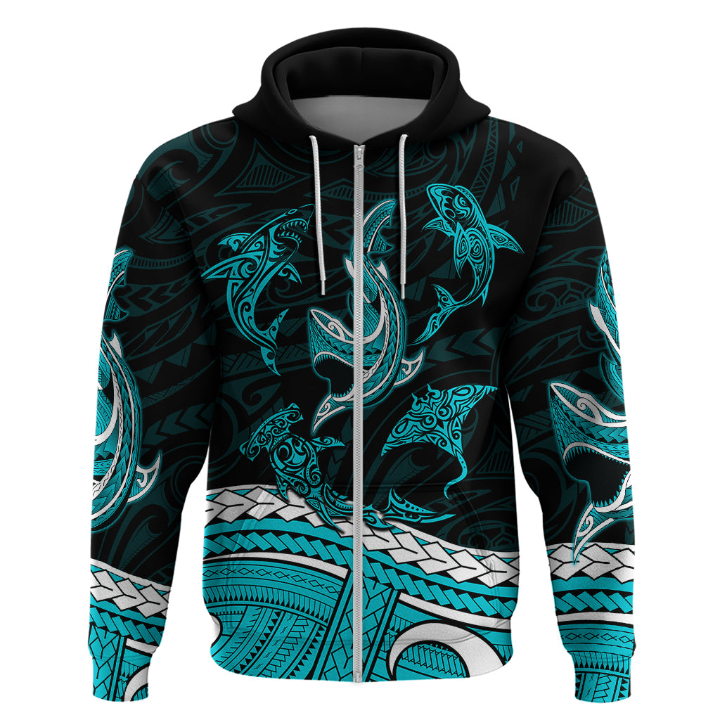 Polynesian Tribal Hoodie with Sharks Tattoo Green LT6 - Wonder Print Shop