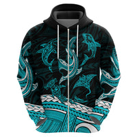 Polynesian Tribal Hoodie with Sharks Tattoo Green LT6 - Wonder Print Shop