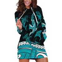 Polynesian Tribal Hoodie Dress with Sharks Tattoo Green LT6 - Wonder Print Shop