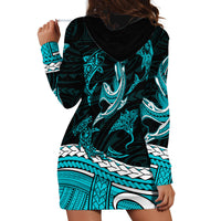 Polynesian Tribal Hoodie Dress with Sharks Tattoo Green LT6 - Wonder Print Shop