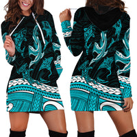 Polynesian Tribal Hoodie Dress with Sharks Tattoo Green LT6 - Wonder Print Shop