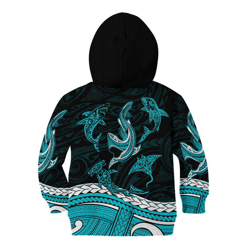 Polynesian Tribal Kid Hoodie with Sharks Tattoo Green LT6 - Wonder Print Shop