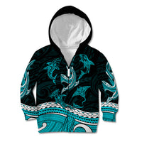 Polynesian Tribal Kid Hoodie with Sharks Tattoo Green LT6 - Wonder Print Shop