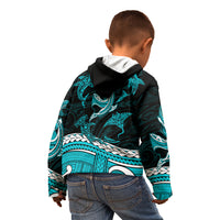 Polynesian Tribal Kid Hoodie with Sharks Tattoo Green LT6 - Wonder Print Shop