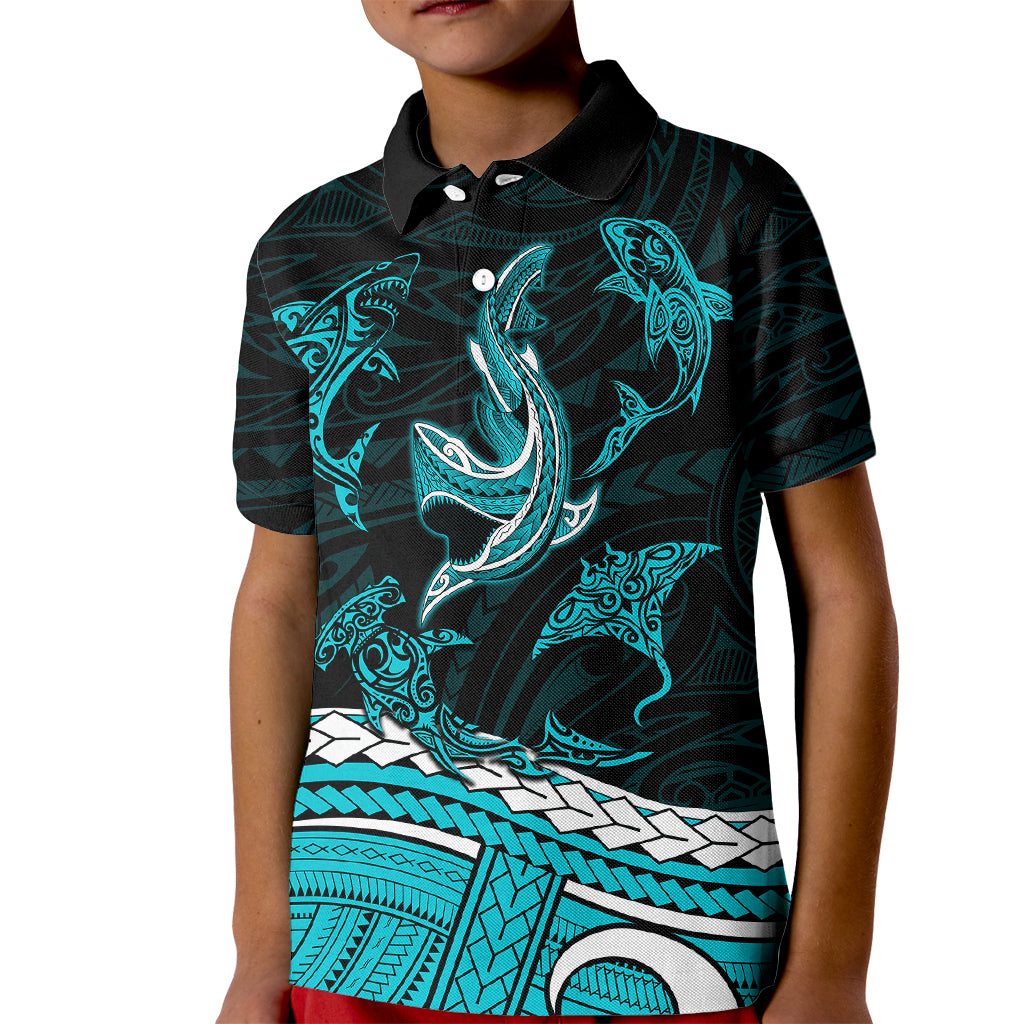 Polynesian Tribal Polo Shirt for Kid with Sharks Tattoo Green LT6 - Wonder Print Shop