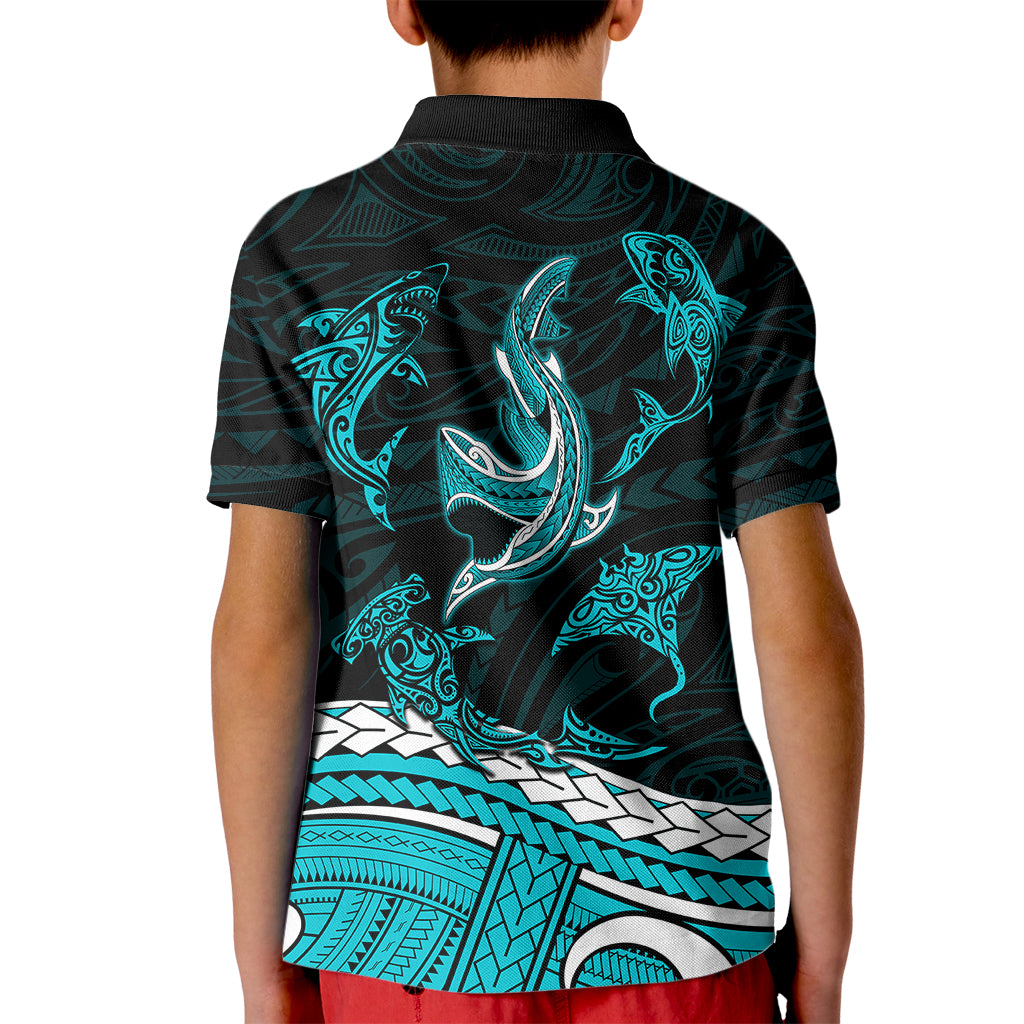 Polynesian Tribal Polo Shirt for Kid with Sharks Tattoo Green LT6 - Wonder Print Shop